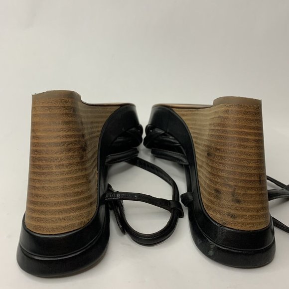 Cole Haan NikeAir Heels Slingback Sandal Platform Wedge Black Leather Uppers 8 - Picture 9 of 12